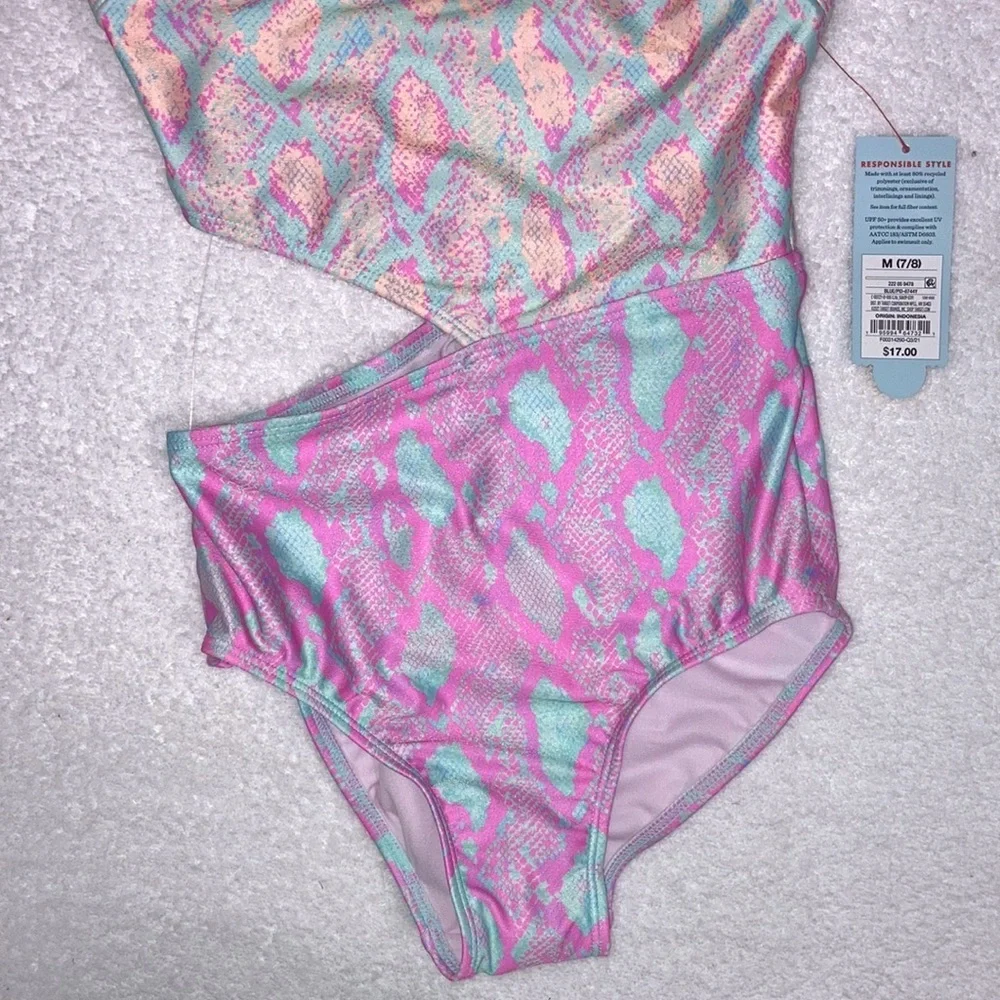 NWT cat & jack snake print side split one piece bathing suit swim suit 7/8 - Picture 3 of 5